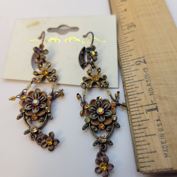 Victorian Style Flower Painted Metal Crystal Leverback Earrings - Picture 11 of 13